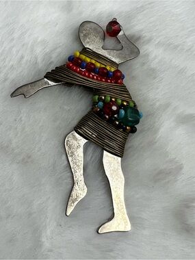 Vintage LizTech Inspired "Leaper Dancer" Mixed Media Brooch Pin